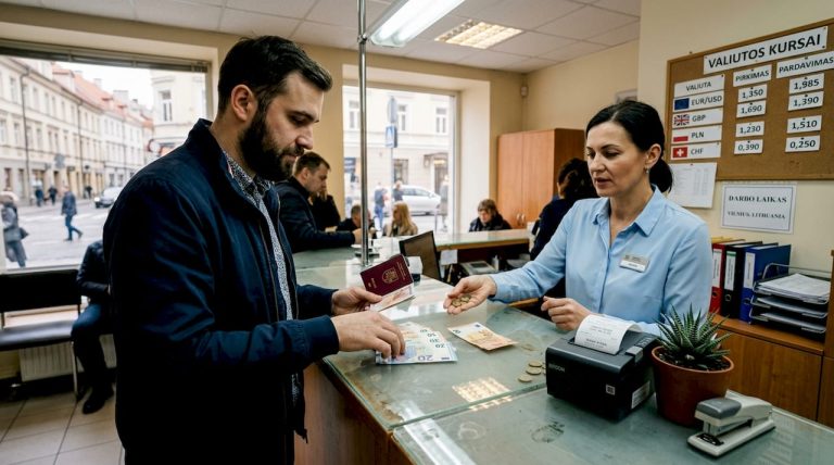 Apsilankymas valiutos keitykloje Lietuvoje: kaip vyksta pokalbis, kokių klausimų gali tikėtis ir į ką verta atkreipti dėmesį keičiant pinigus.