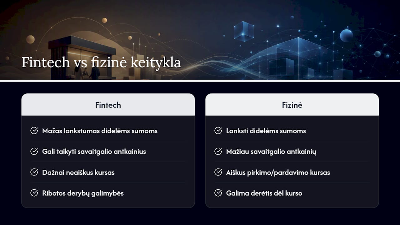 Ką reikia žinoti prieš renkantis, kur keisti valiutą — overview diagram