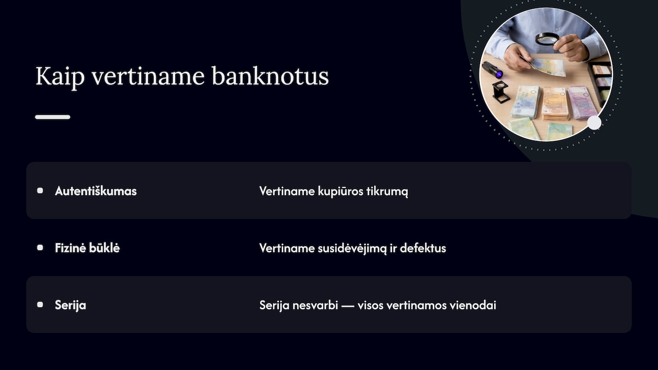 Banknoto vertinimo kriterijų schema