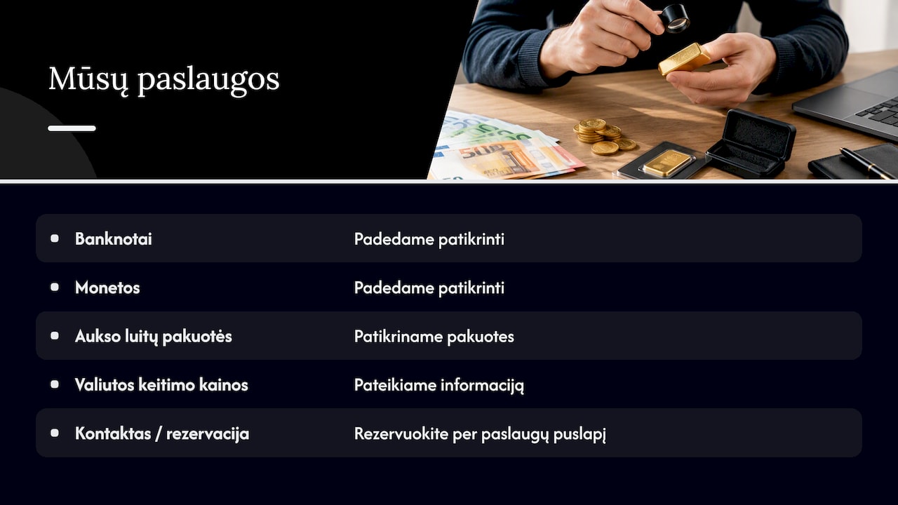 Kaip mes galime padėti patikrinti ir įsigyti auksą — overview diagram