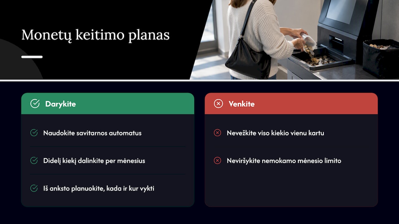 Autoriaus perspektyva: kaip efektyviai planuoti monetų keitimą — overview diagram