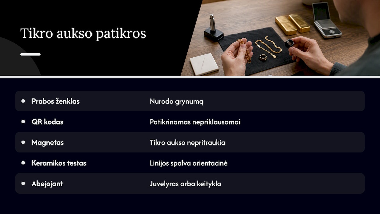Kaip atpažinti tikrą auksą namuose prieš jį pasidedant saugoti — overview diagram