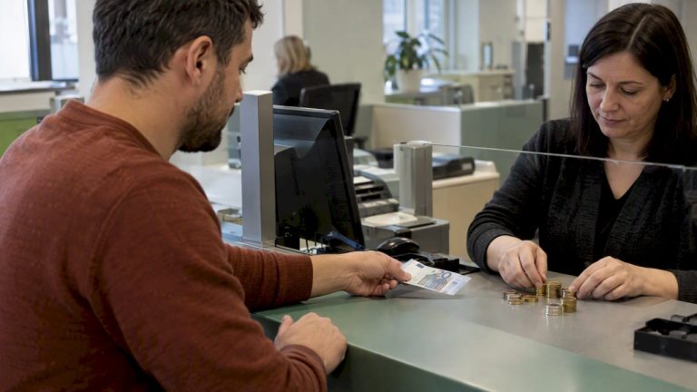 Klientas keičia eurų banknotus į monetas