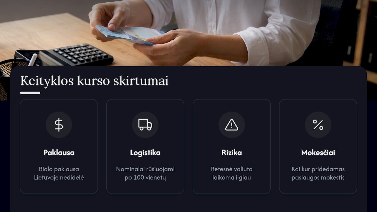 Kodėl keitykloje kursas skiriasi nuo skelbiamo internete